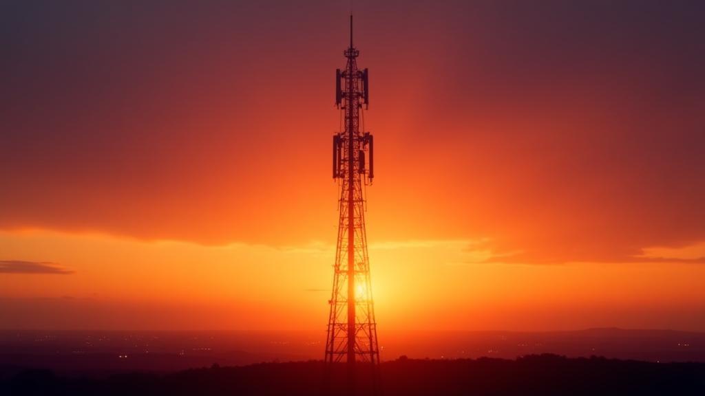 Modern 5G network tower at sunset