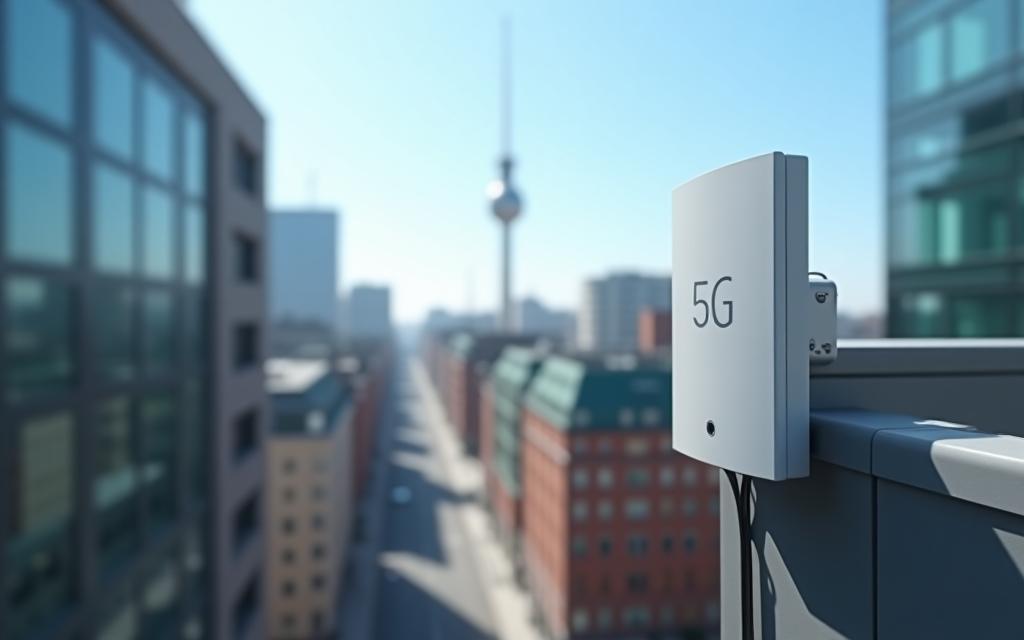 5G antenna installation in Berlin cityscape